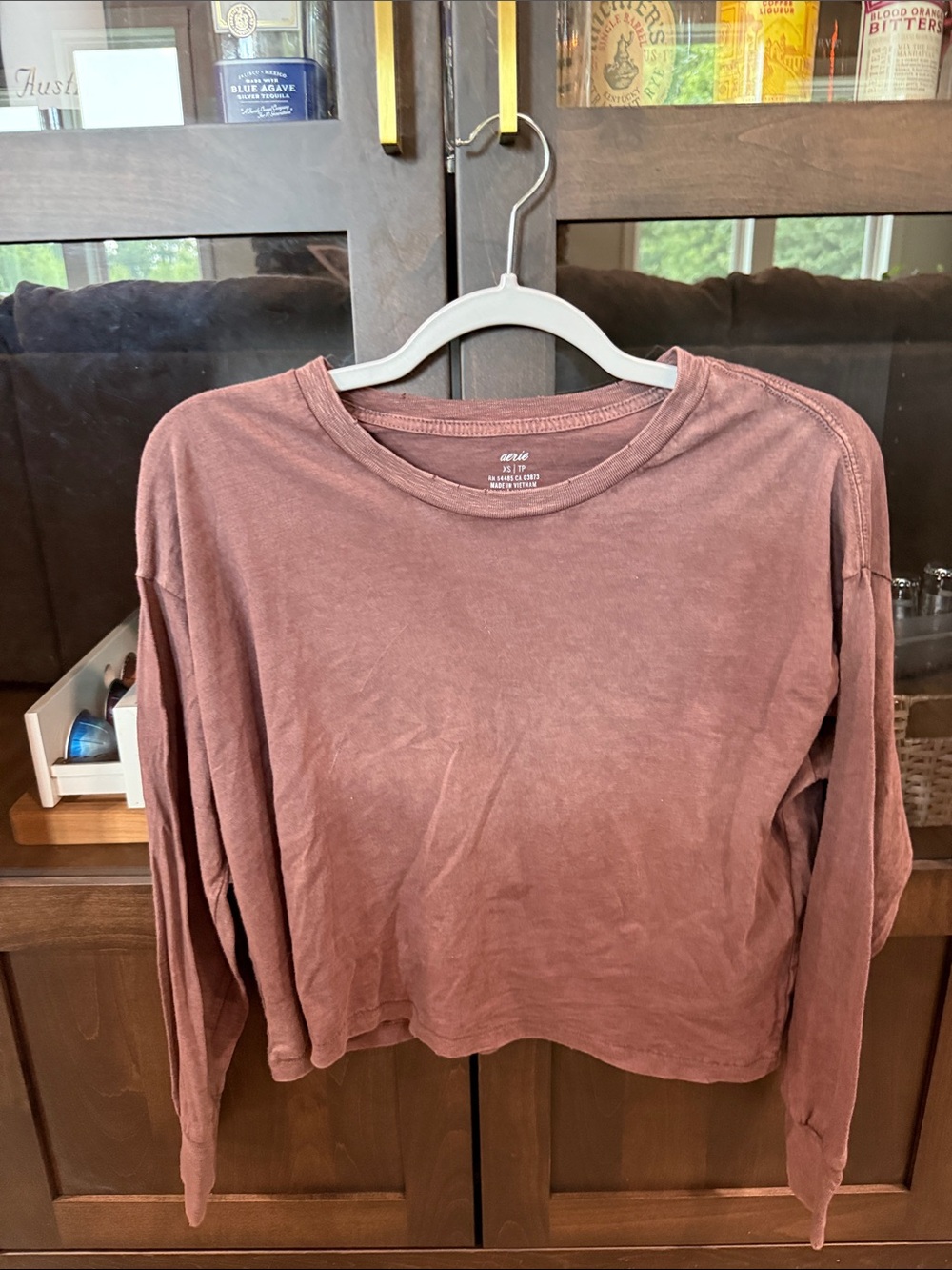 aerie Washed Mauve Long-Sleeve Cropped Tee